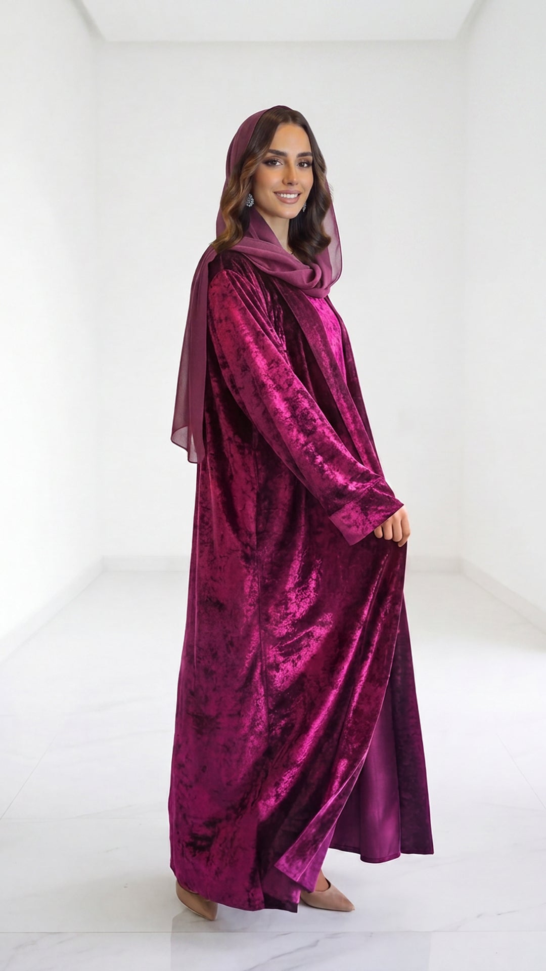 Fuchsia Velvet Set Abaya
