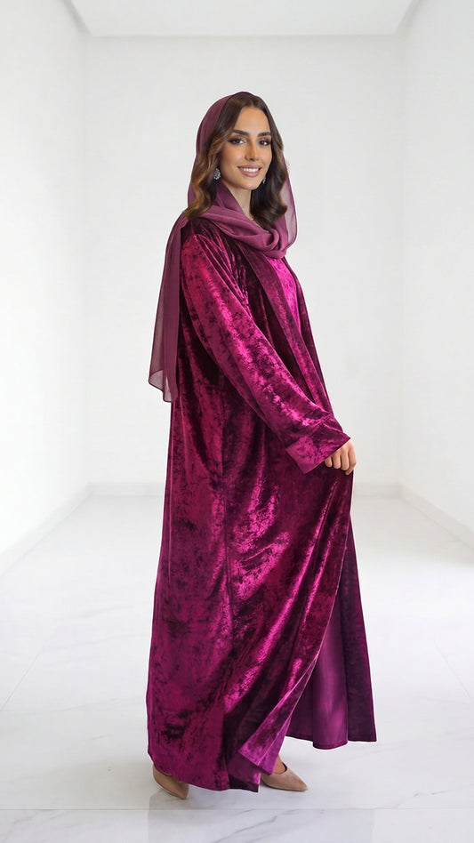 Fuchsia Velvet Set Abaya