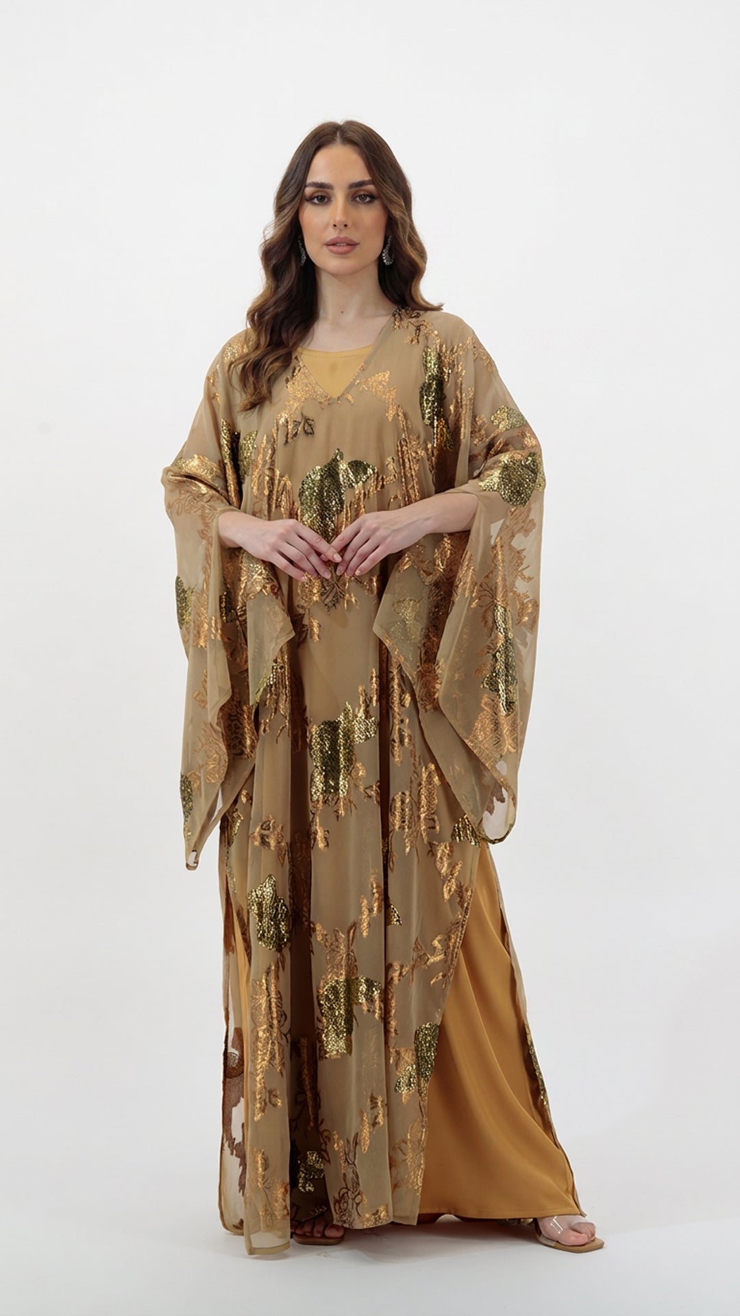 Gold Green Embellished Kaftan