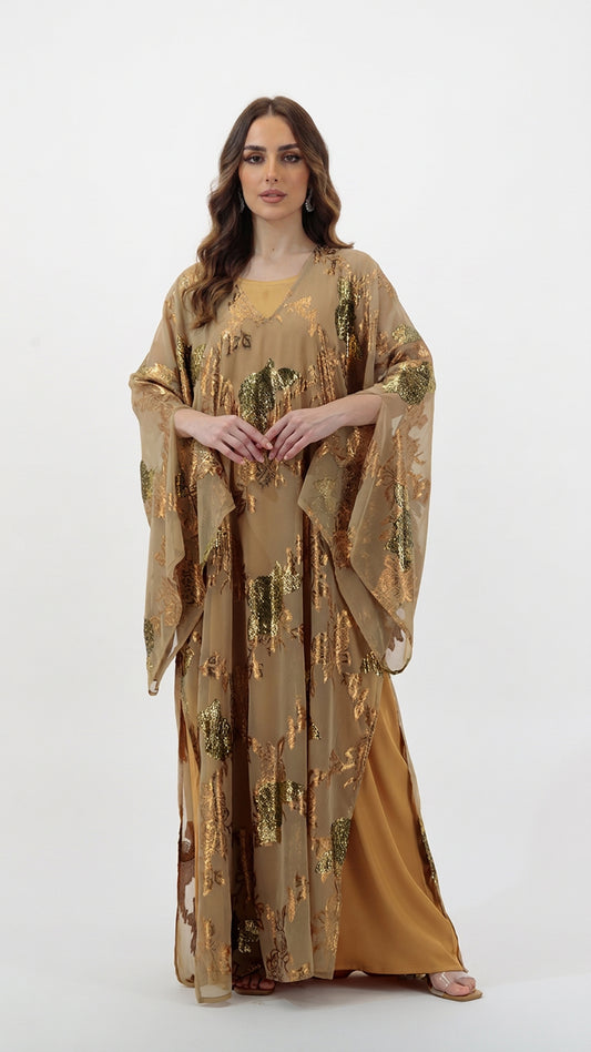 Gold Green Embellished Kaftan