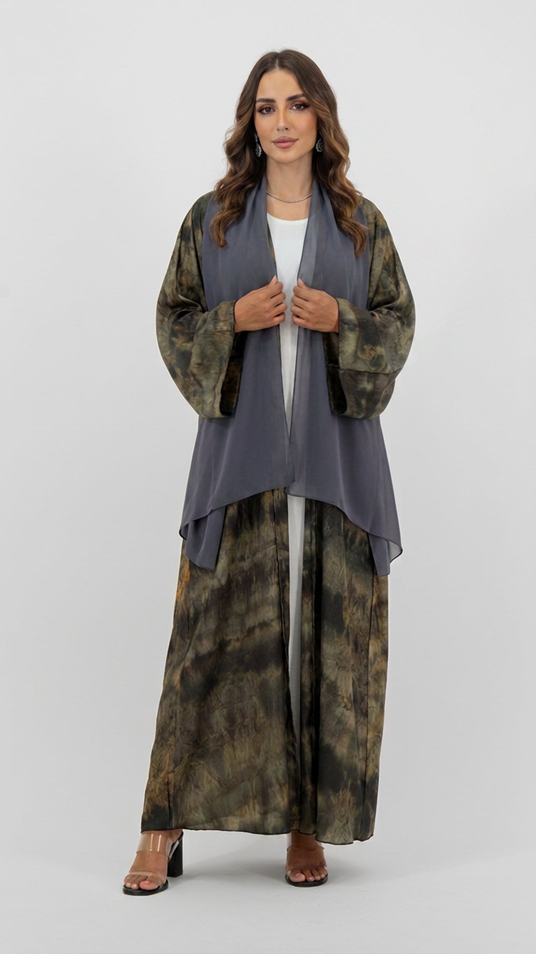 Grey Green Tie-Dye Abaya