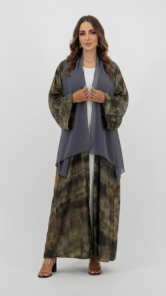 Grey Green Tie-Dye Abaya