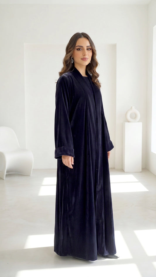 Navy Blue Velvet Set Abaya