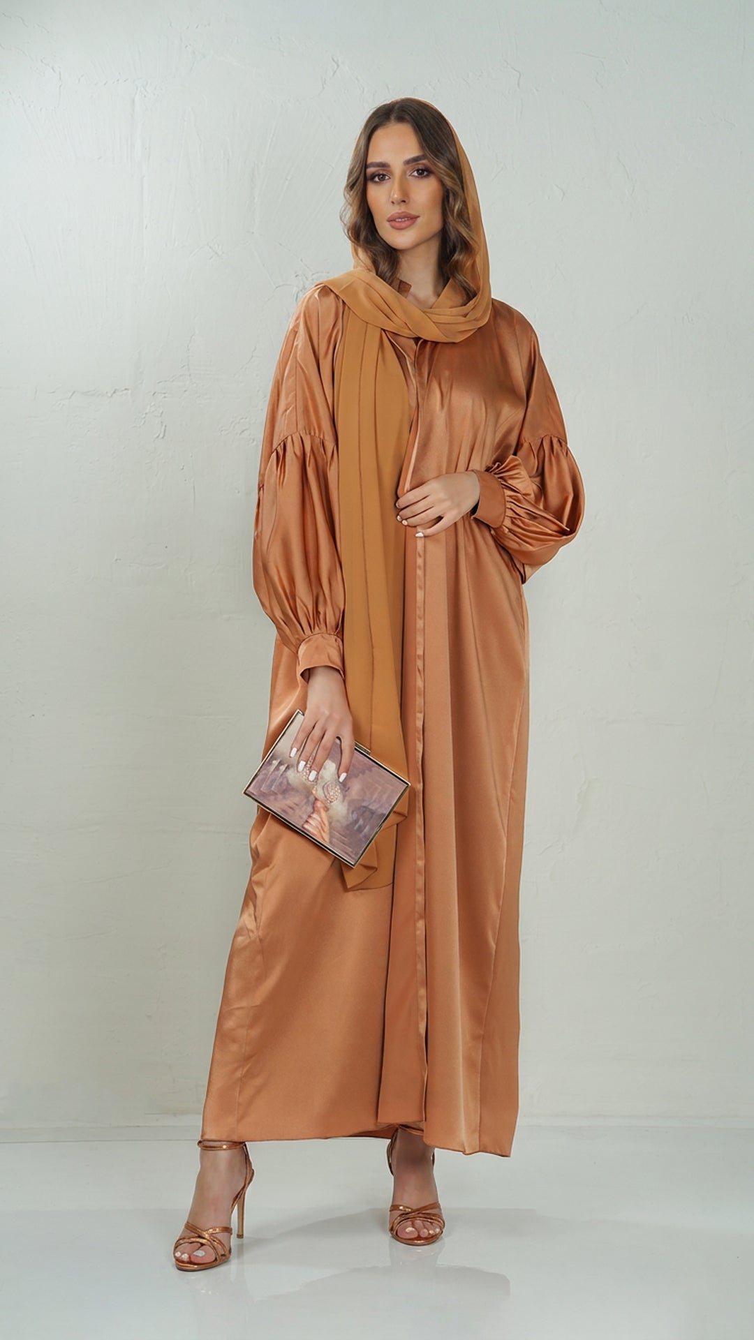 Puff Sleeves Orange Abaya