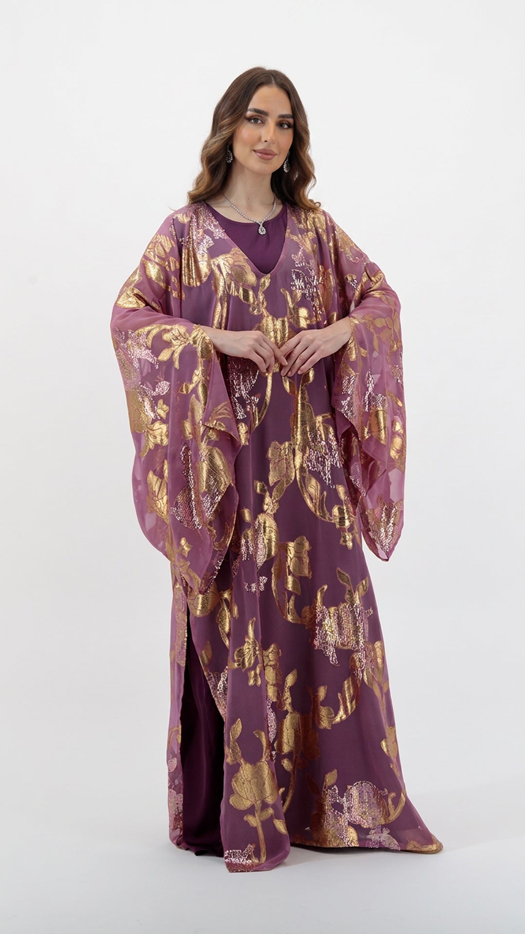 Purple Gold Embellished Kaftan