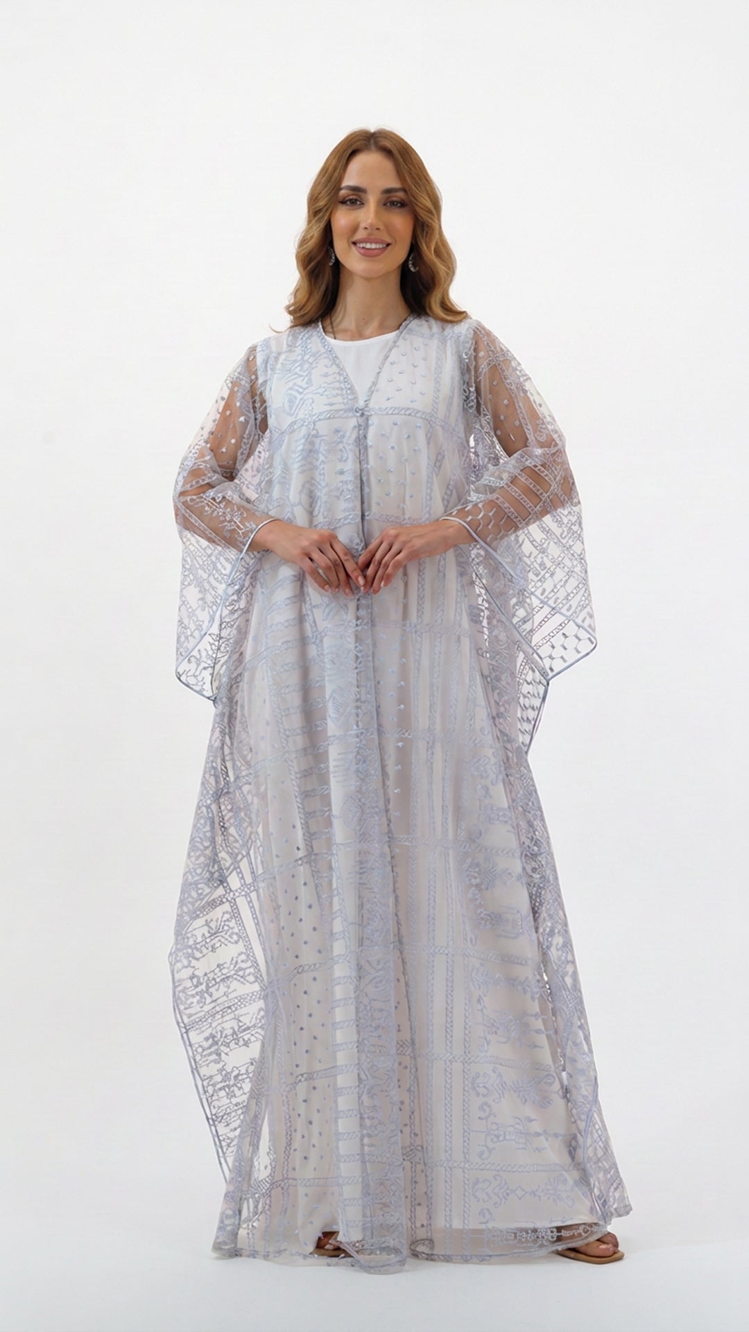 White Grey Embroidery Kaftan