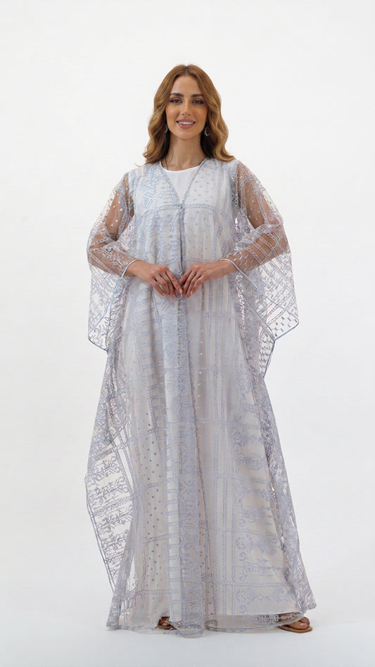 White Grey Embroidery Kaftan