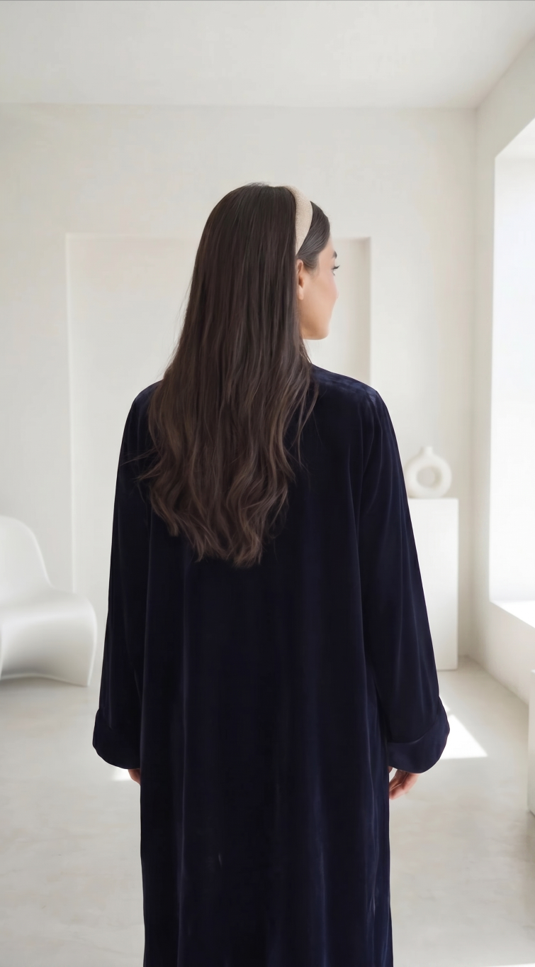 Navy Blue Velvet Set Abaya
