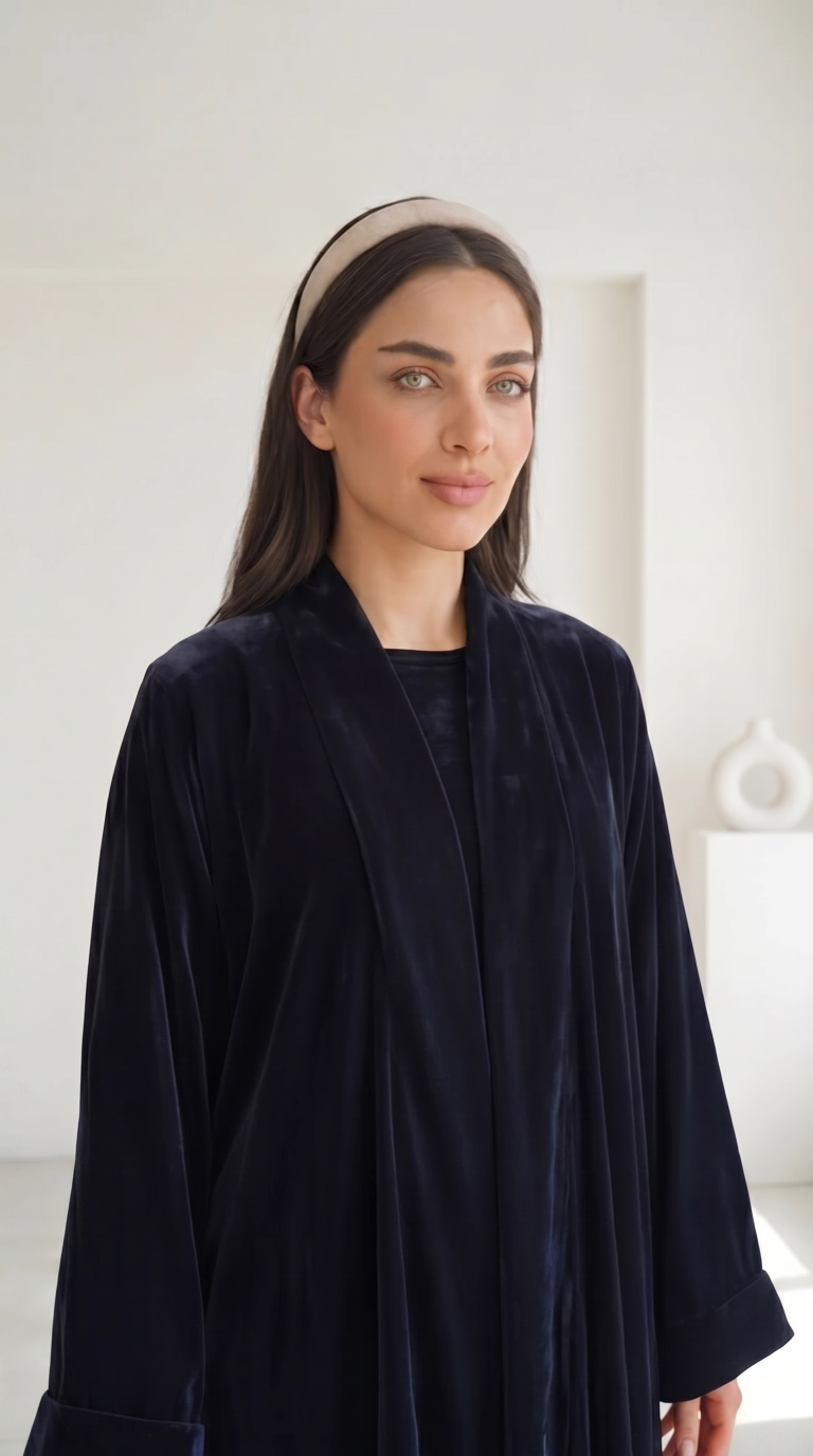 Navy Blue Velvet Set Abaya