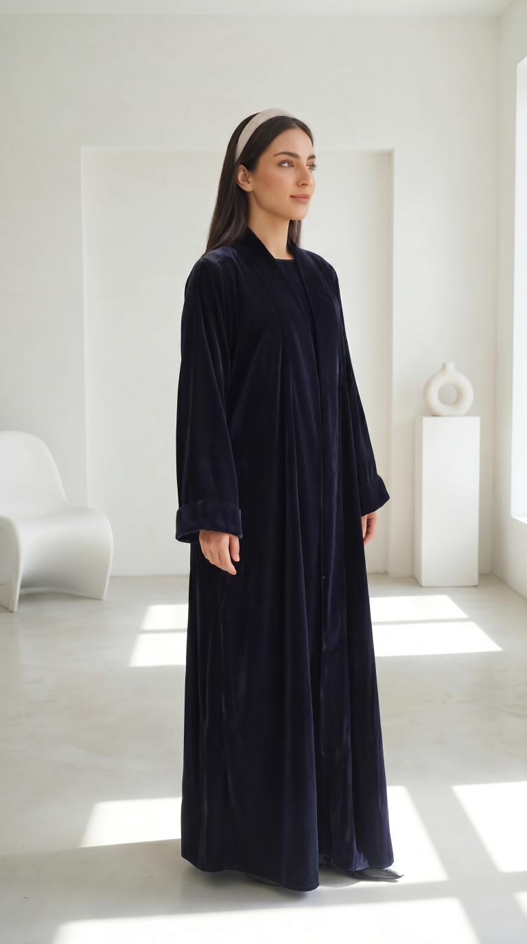Navy Blue Velvet Set Abaya