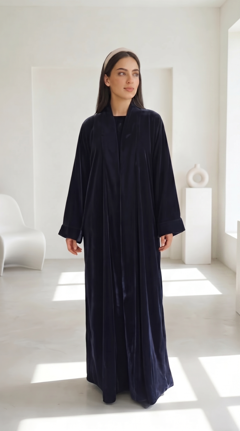Navy Blue Velvet Set Abaya