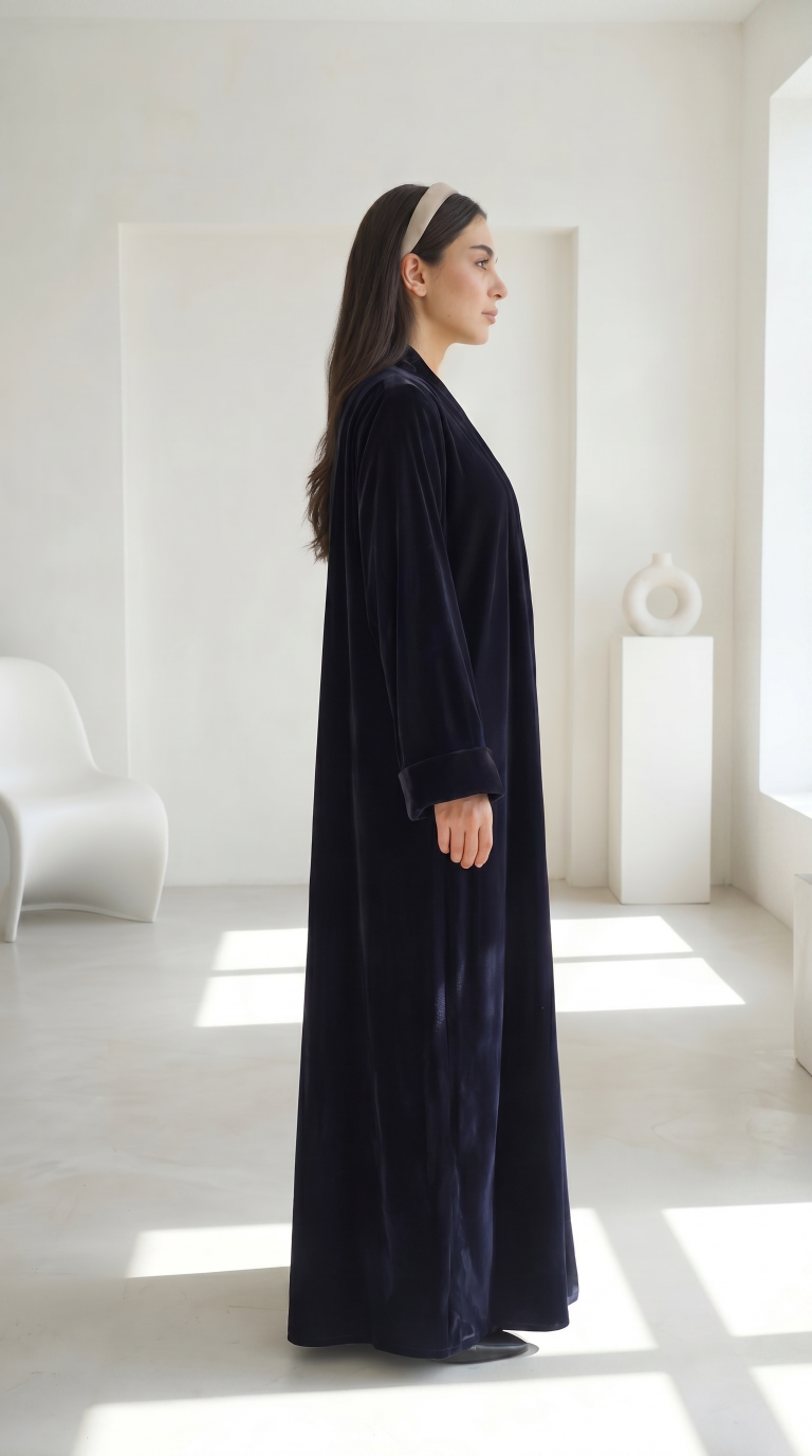 Navy Blue Velvet Set Abaya