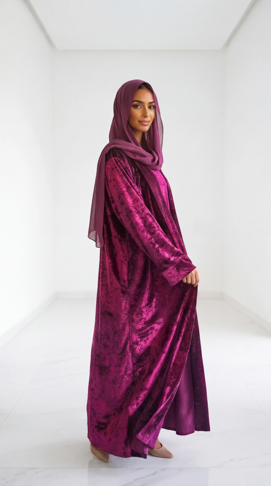 Fuchsia Velvet Set Abaya