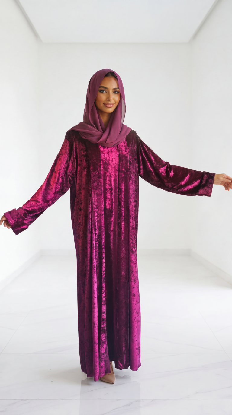 Fuchsia Velvet Set Abaya