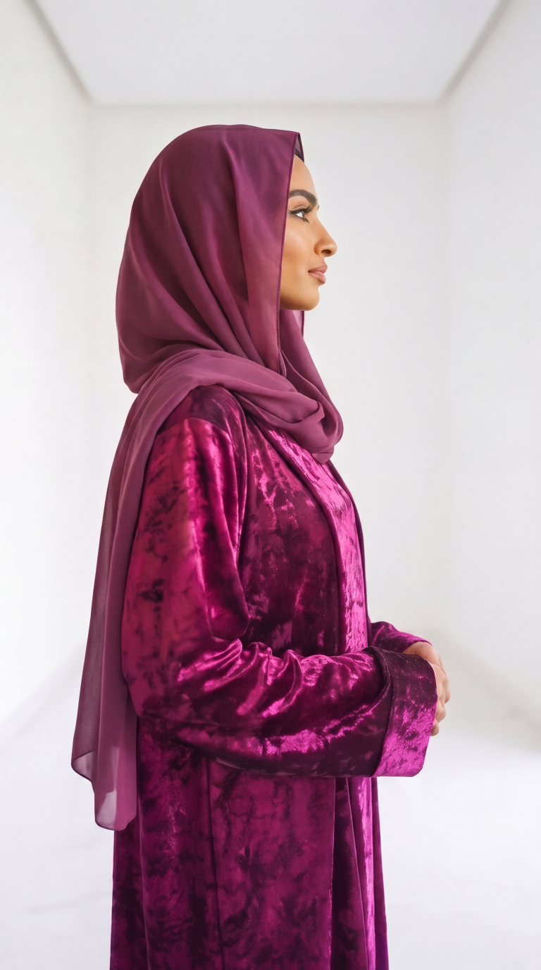 Fuchsia Velvet Set Abaya