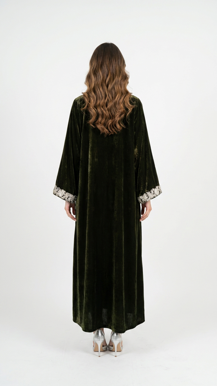 Green Embellished Velvet Kaftan
