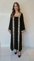 Green Embellished Velvet Kaftan