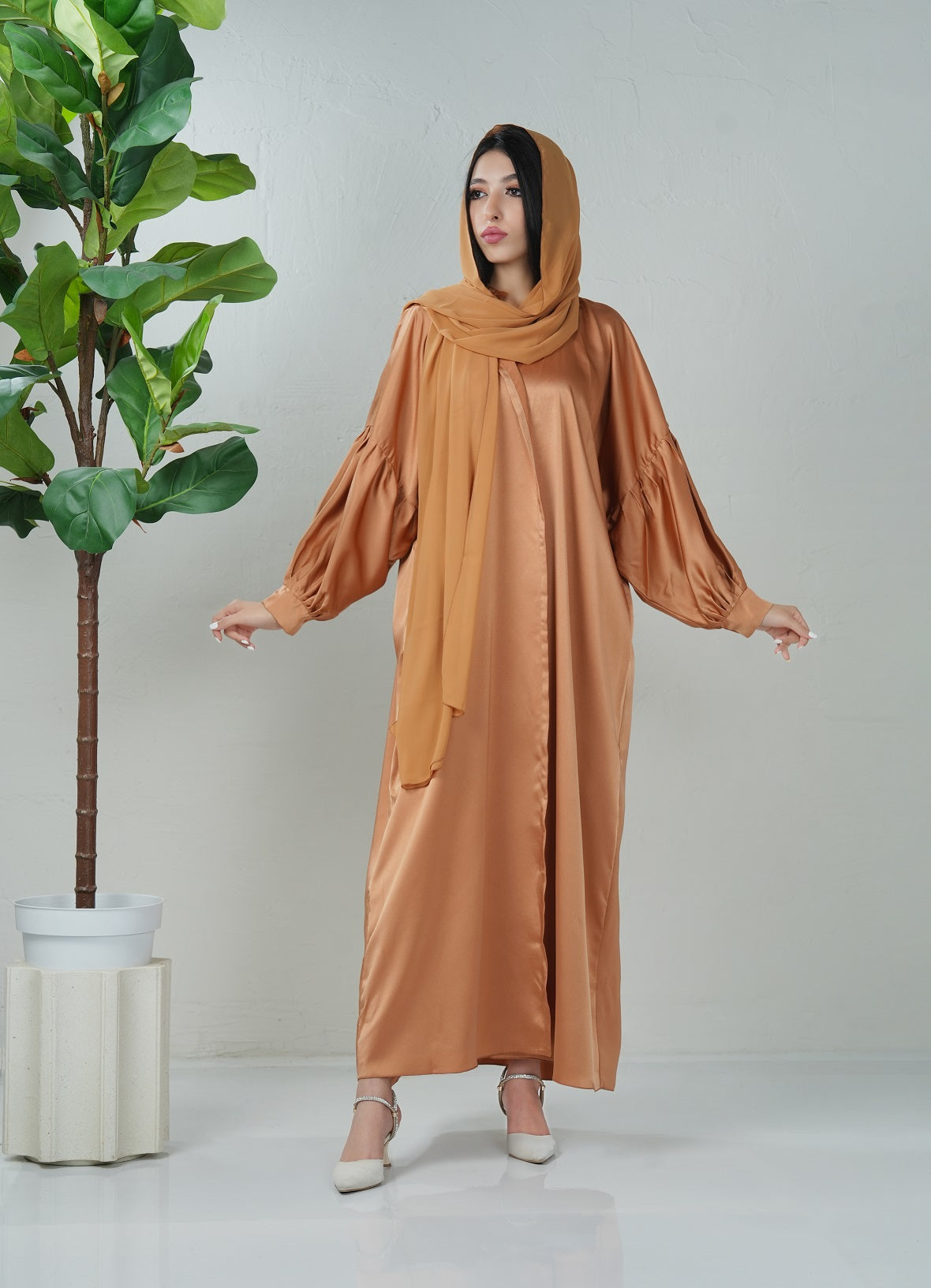 Puff Sleeves Orange Abaya