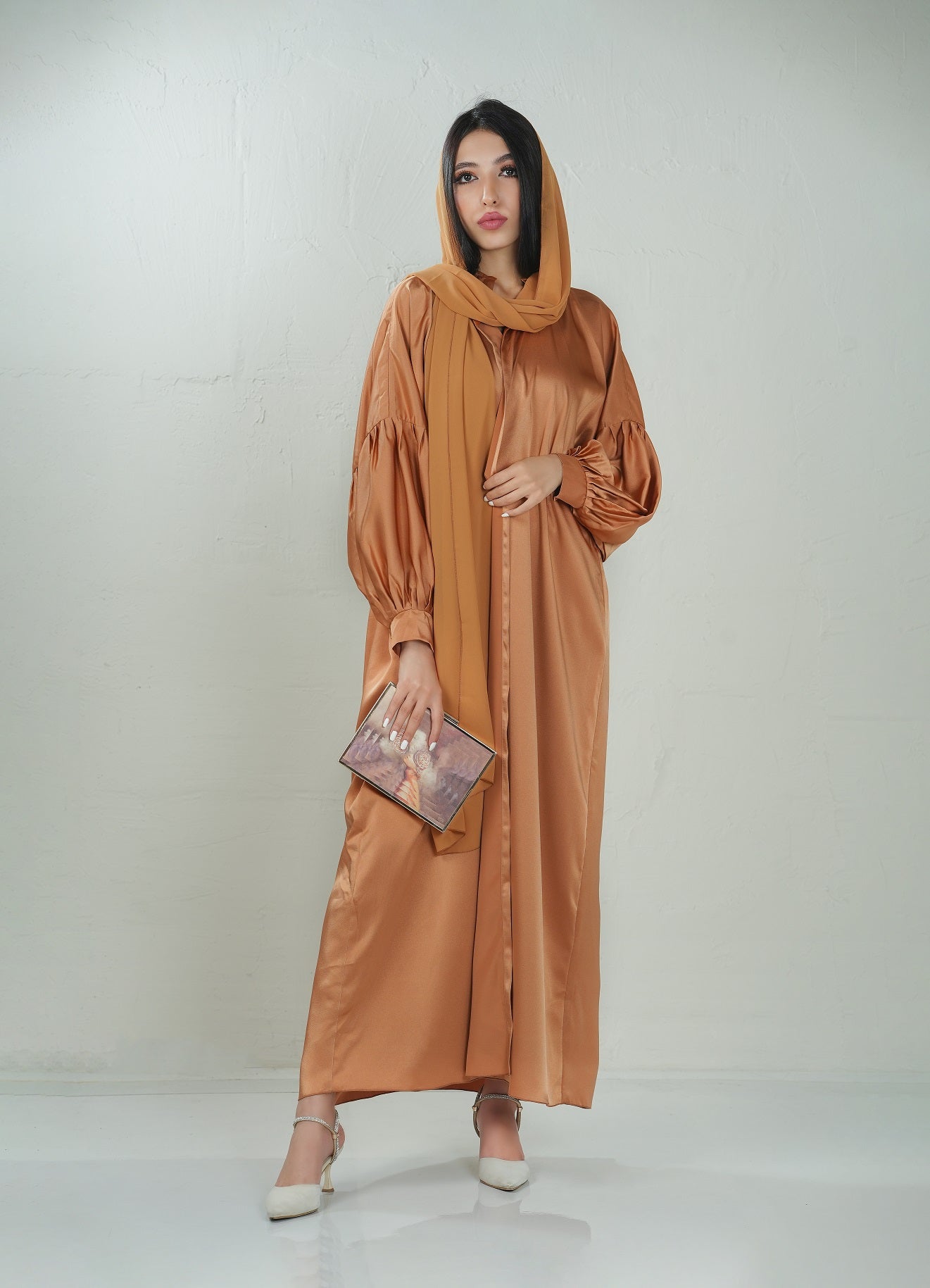 Puff Sleeves Orange Abaya