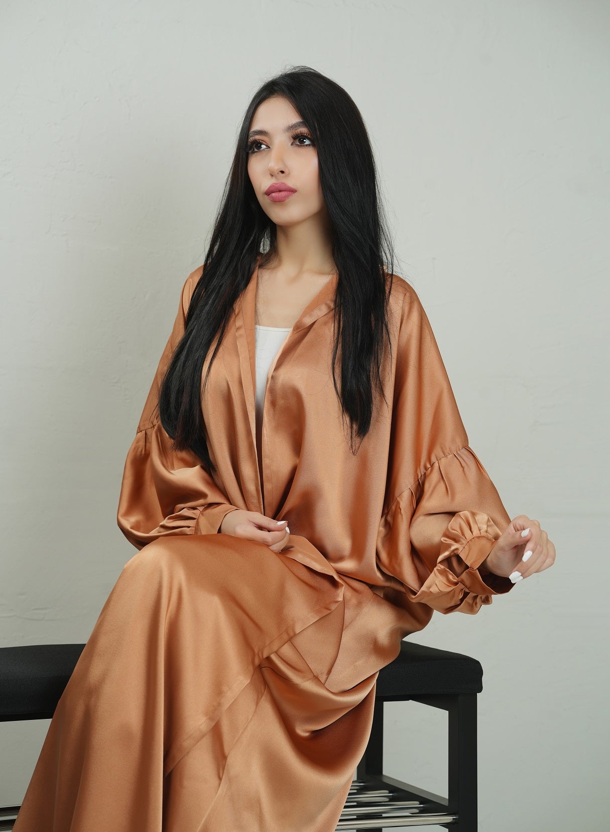 Puff Sleeves Orange Abaya