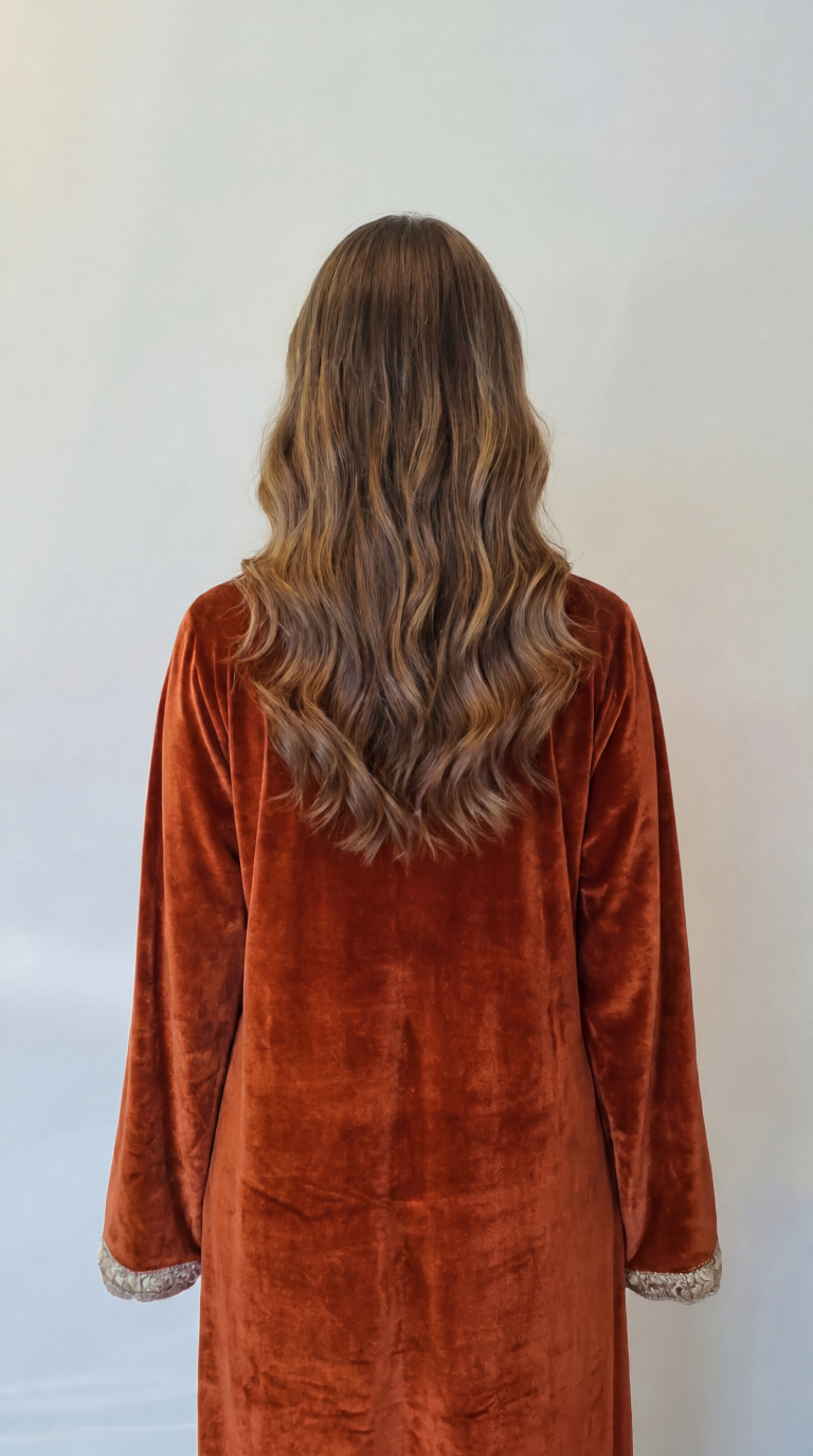 Orange Embellished Velvet Kaftan