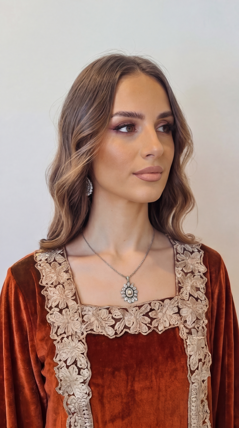 Orange Embellished Velvet Kaftan