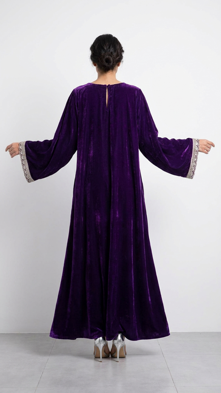 Purple Embellished Velvet Kaftan