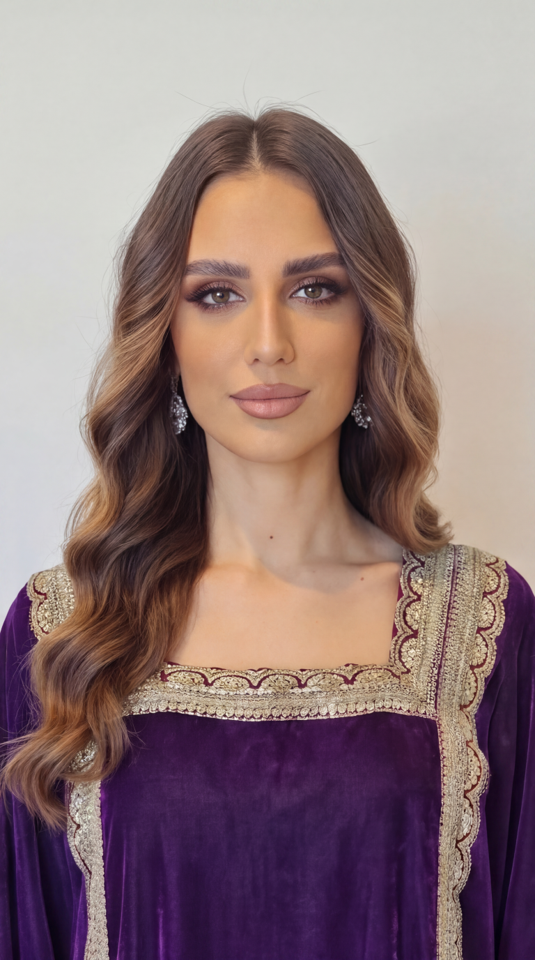 Purple Embellished Velvet Kaftan