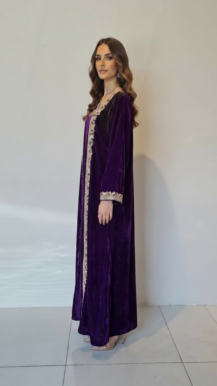 Purple Embellished Velvet Kaftan