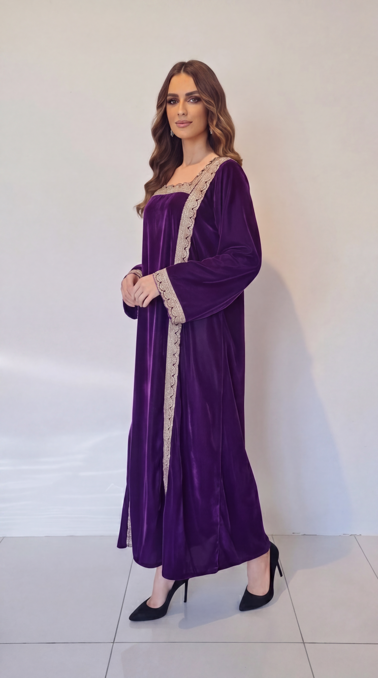 Purple Embellished Velvet Kaftan