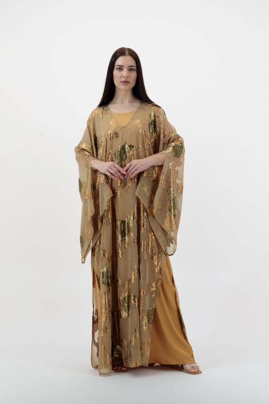 Gold Green Embellished Kaftan