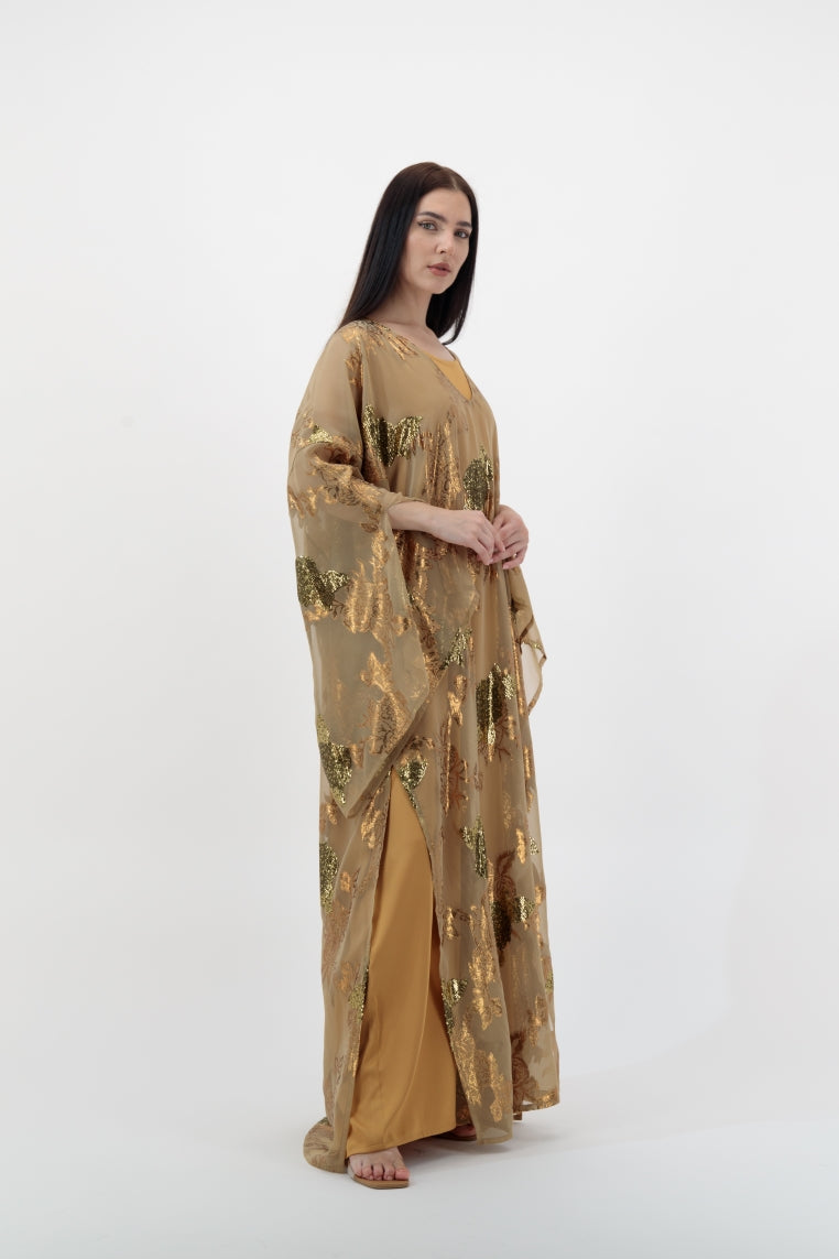 Gold Green Embellished Kaftan