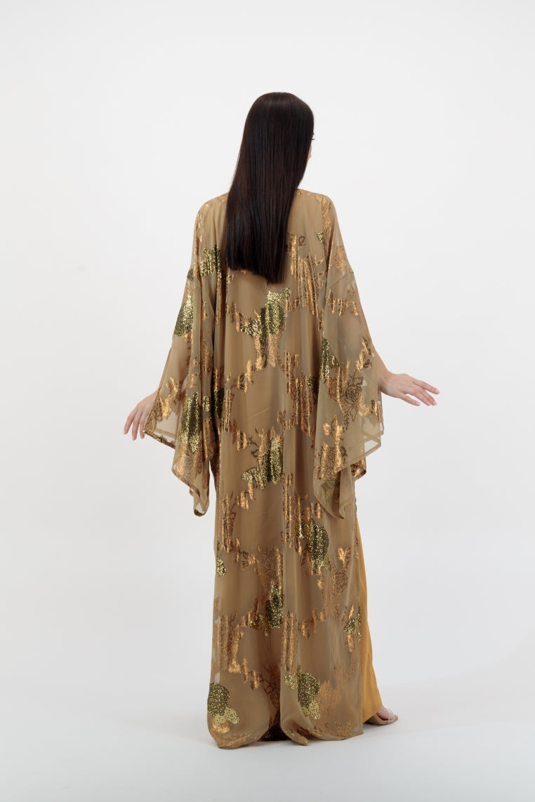 Gold Green Embellished Kaftan