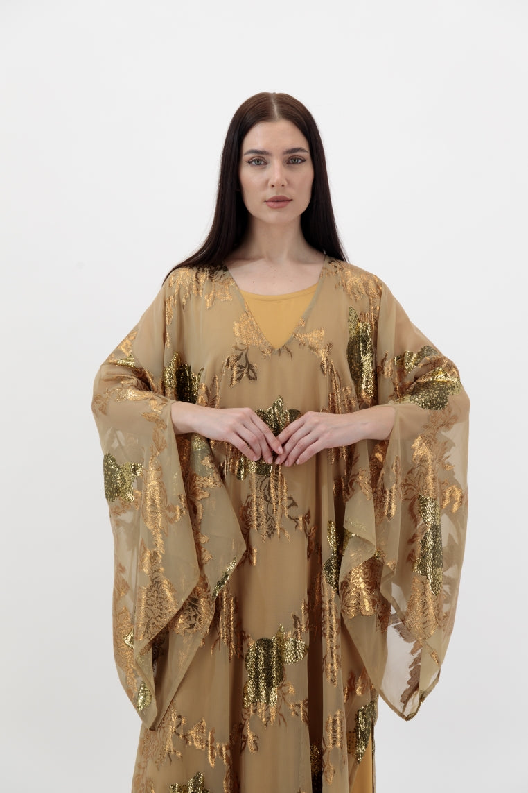 Gold Green Embellished Kaftan