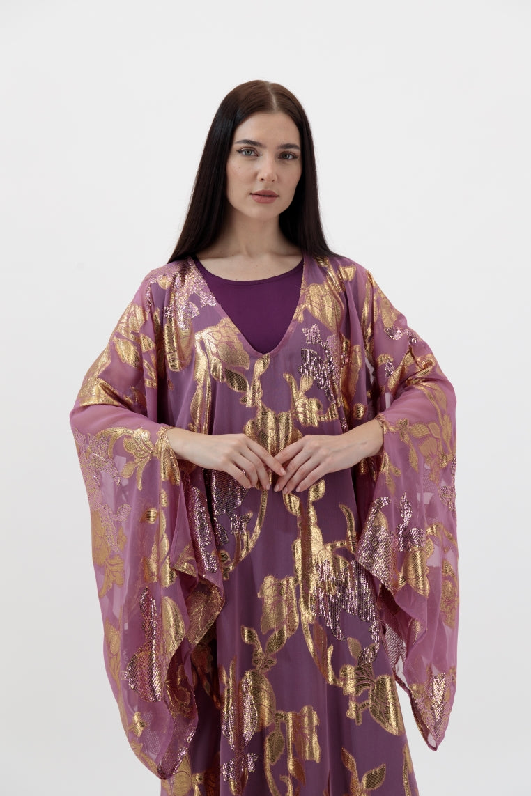 Purple Gold Embellished Kaftan