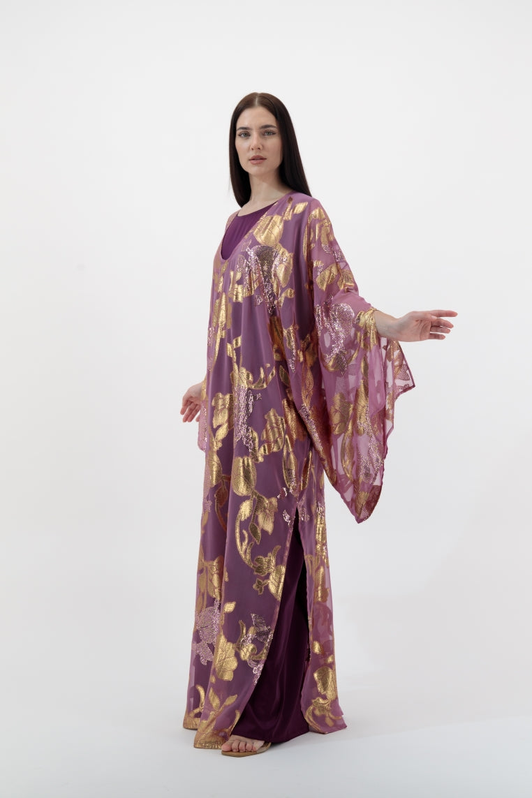Purple Gold Embellished Kaftan