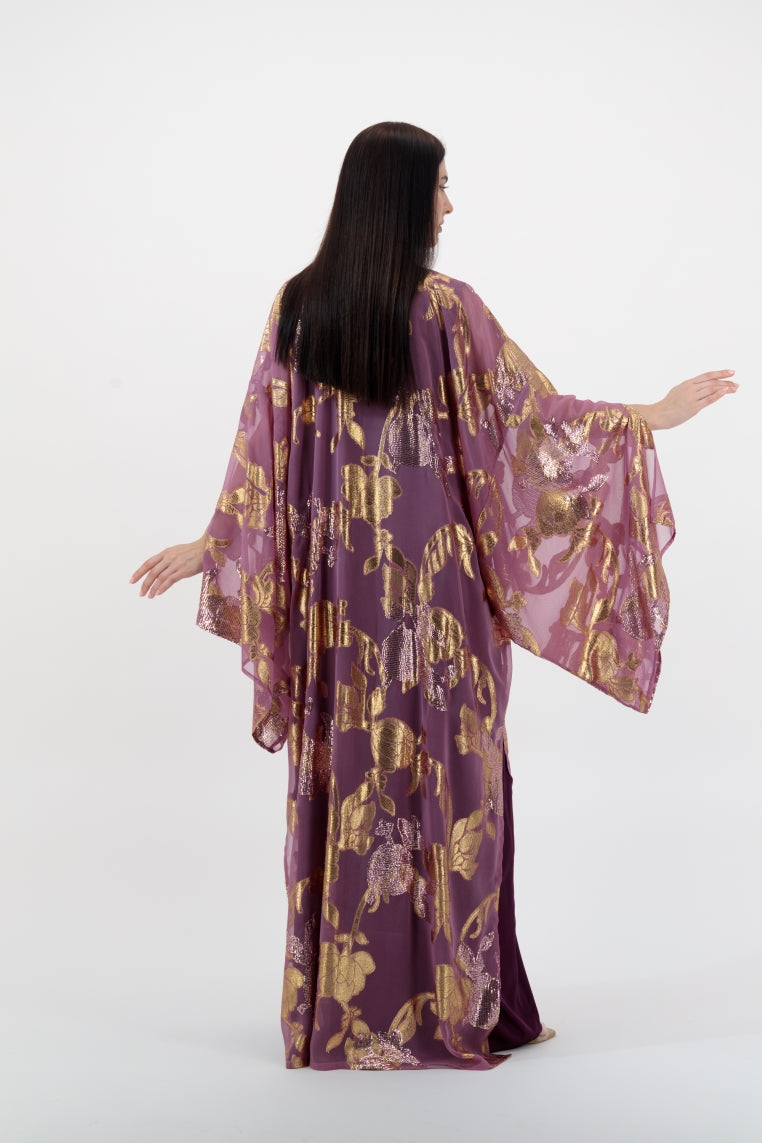 Purple Gold Embellished Kaftan