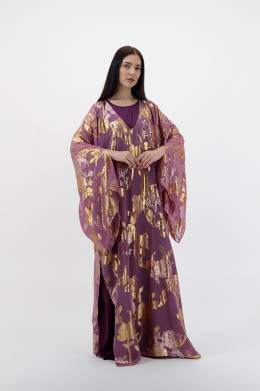 Purple Gold Embellished Kaftan