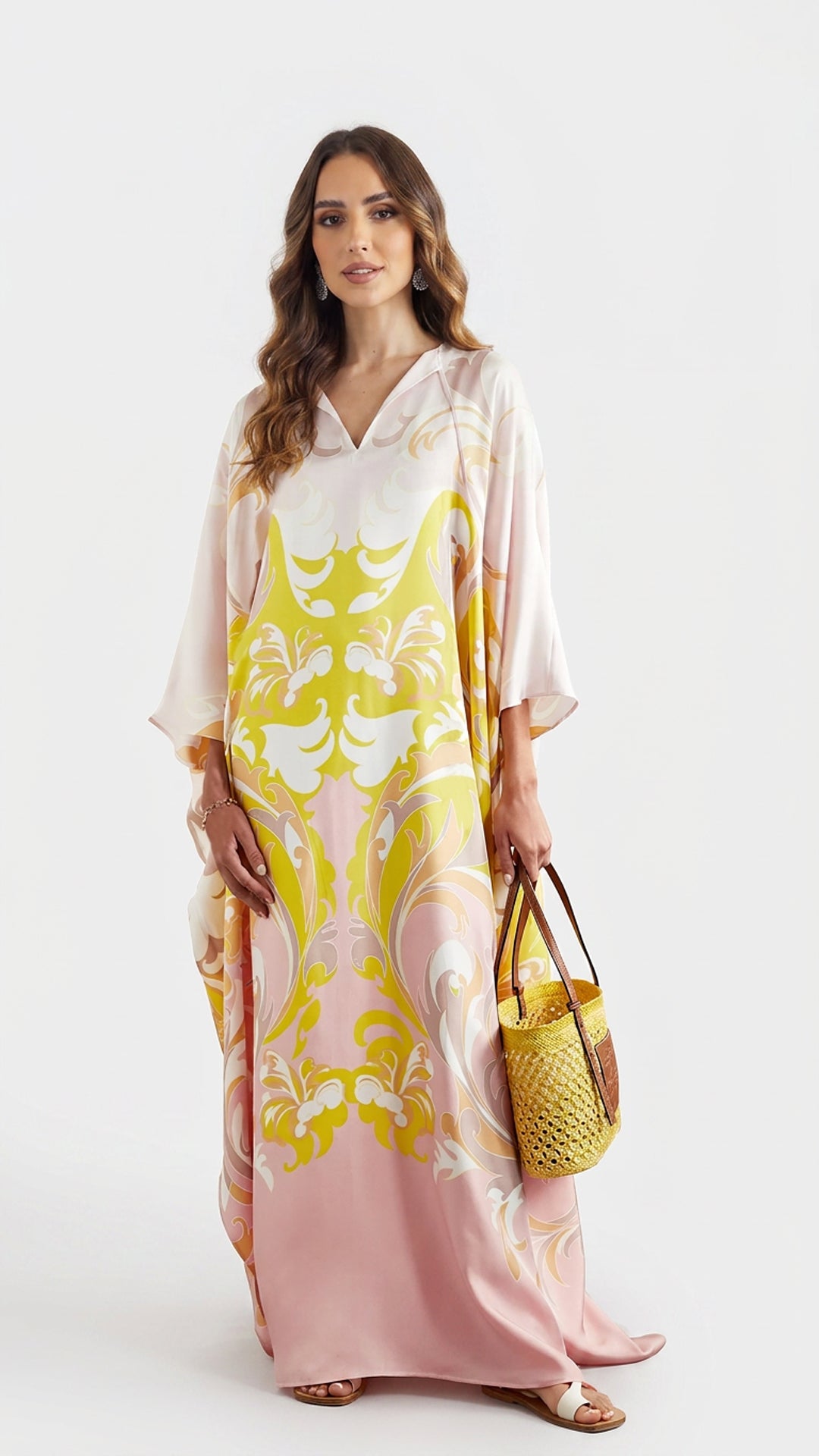 White Yellow Pink Kaftan