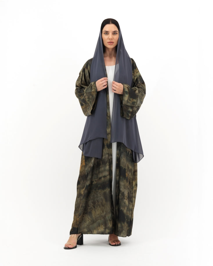 Grey Green Tie-Dye Abaya