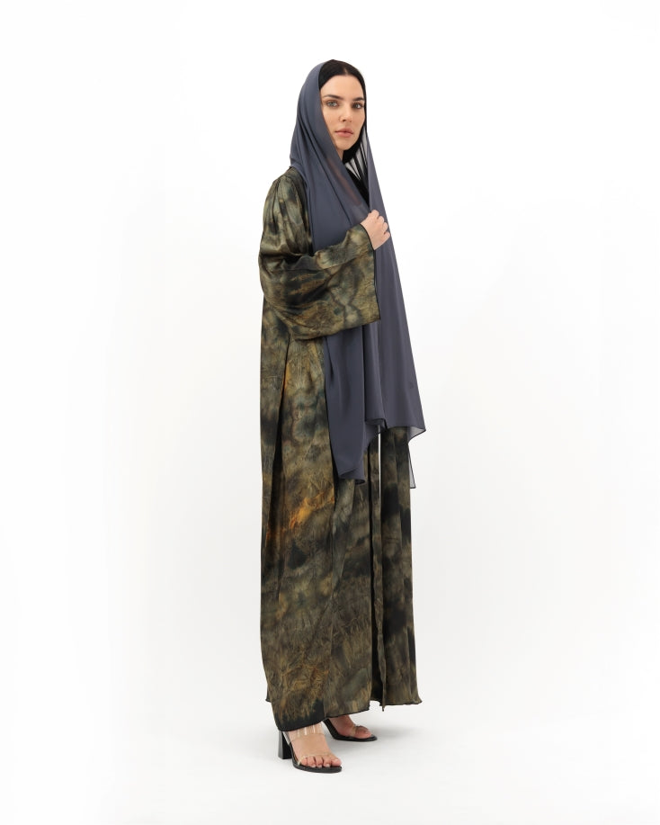 Grey Green Tie-Dye Abaya