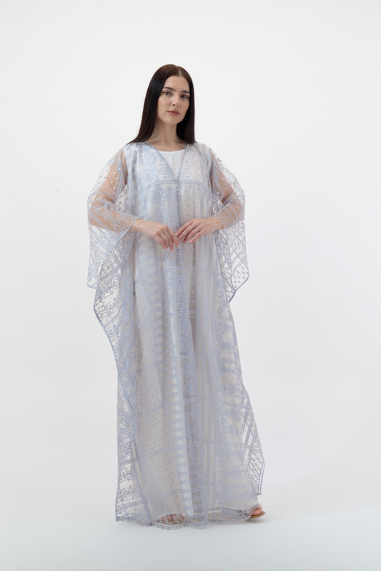 White Grey Embroidery Kaftan