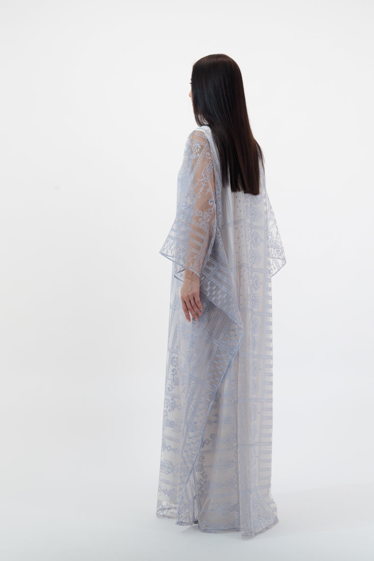 White Grey Embroidery Kaftan