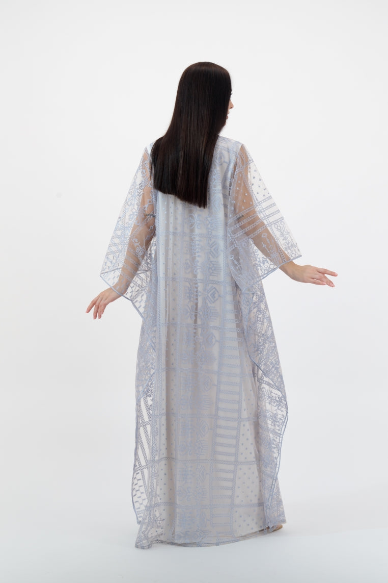 White Grey Embroidery Kaftan
