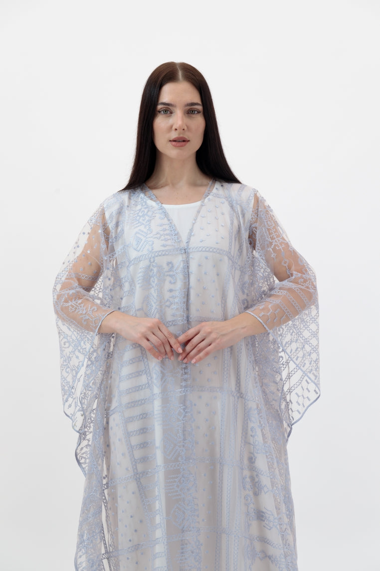 White Grey Embroidery Kaftan